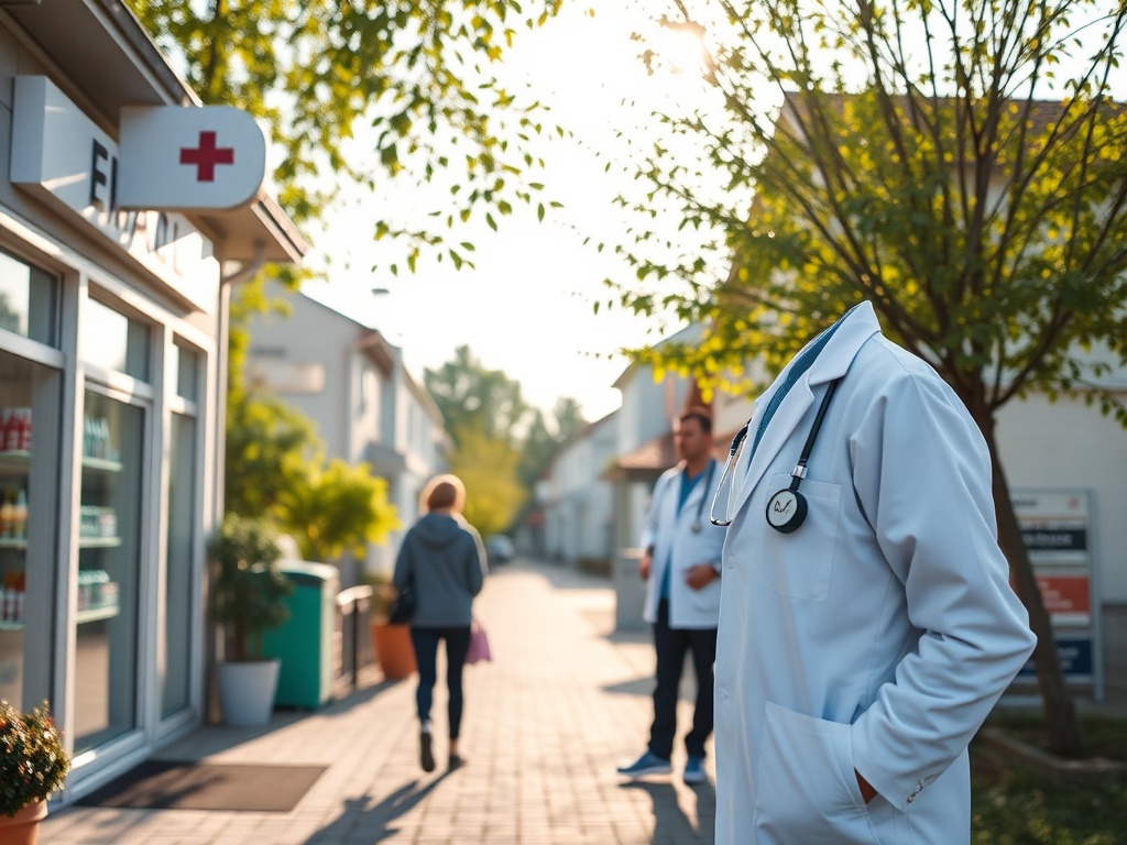 Grafika przedstawiająca symbol zegara i symbol zdrowia, symbolizująca kolejki do specjalistów w Kowalu